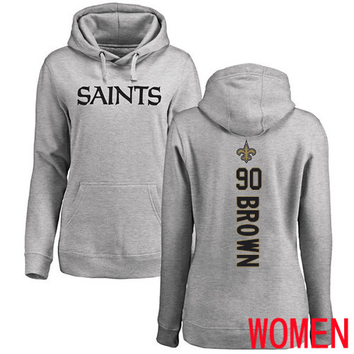 New Orleans Saints Ash Women Malcom Brown Backer NFL Football #90 Pullover Hoodie Sweatshirts